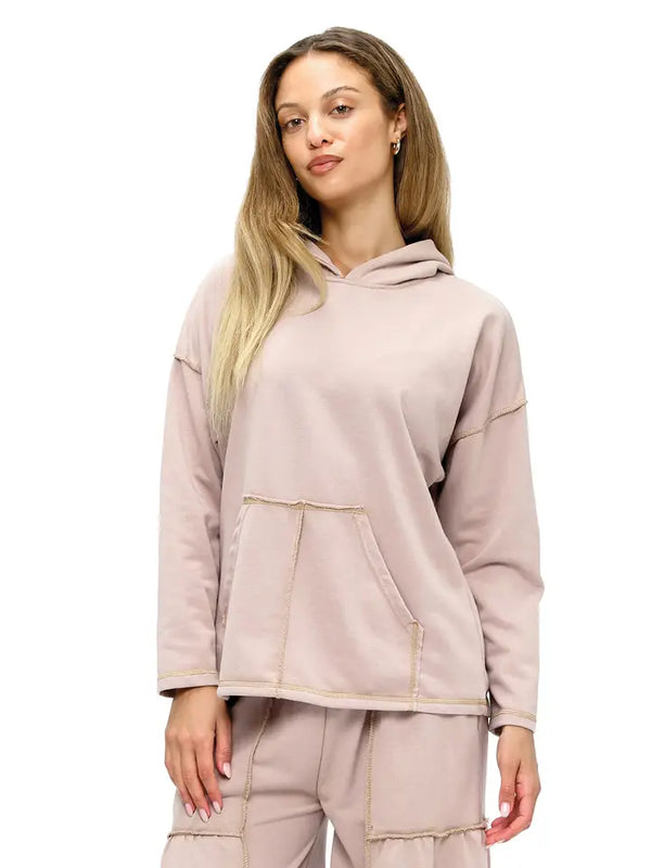 Hoodie Boho Casual Vintage Washed- Clay