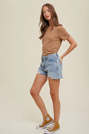 Ribbed Knit Basic T-Shirt