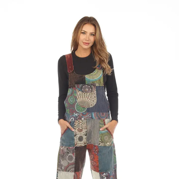 Cotton Multi Print Patch Stone Wash Jumpsuit Over