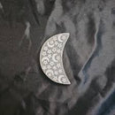 Etched Selenite Crescent Moon with Moon and Stars