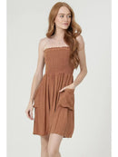 Smocked Bodice Acid Wash Slouchy Pockets Tube Dre