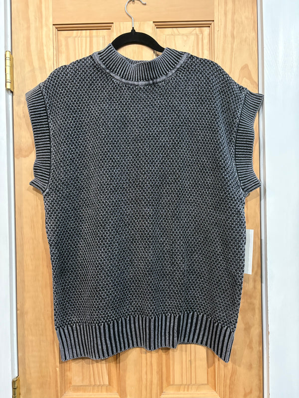 Cap Sleeve Round Neck Mineral Wash Sweater
