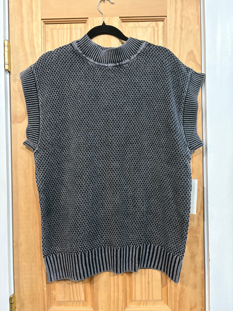 Cap Sleeve Round Neck Mineral Wash Sweater