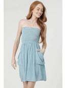 Smocked Bodice Acid Wash Slouchy Pockets Tube Dre