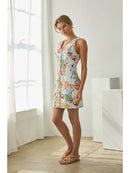 Picnic Twill Mini Dress with Tropical Fruit & Florals