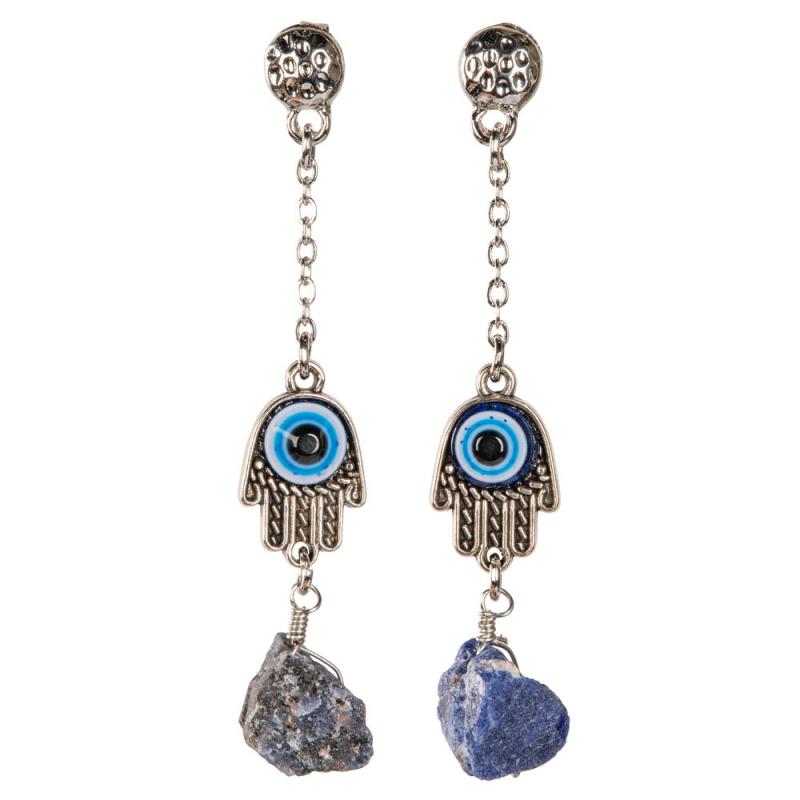 Evil Eye Hand with Rough Sodalite Earrings