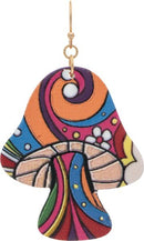 Gold Multicolor Swirl Print Wood Mushroom Earring