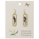 Gold Bar Purple Dried Flower Earrings