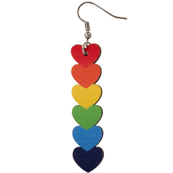 WOOD RAINBOW HEARTS EARRINGS
