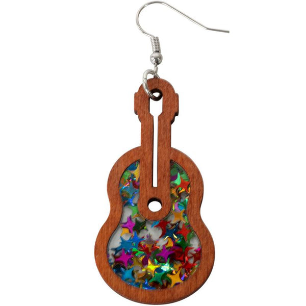 WOOD SPARKLE GUITAR EARRINGS