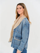 Wynn Faux Sherpa Shawl Denim Jacket