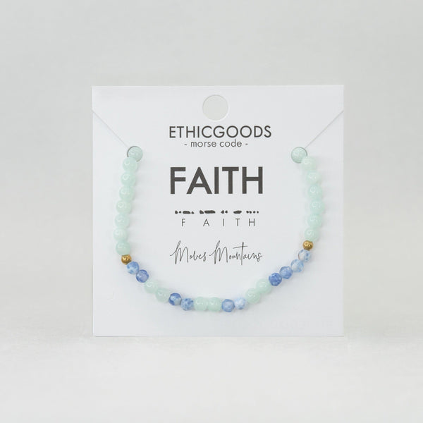 Morse Code Bracelet | FAITH - Mint & Blue Lace Agate