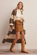 Striped Long Knit Cardigan- Brown