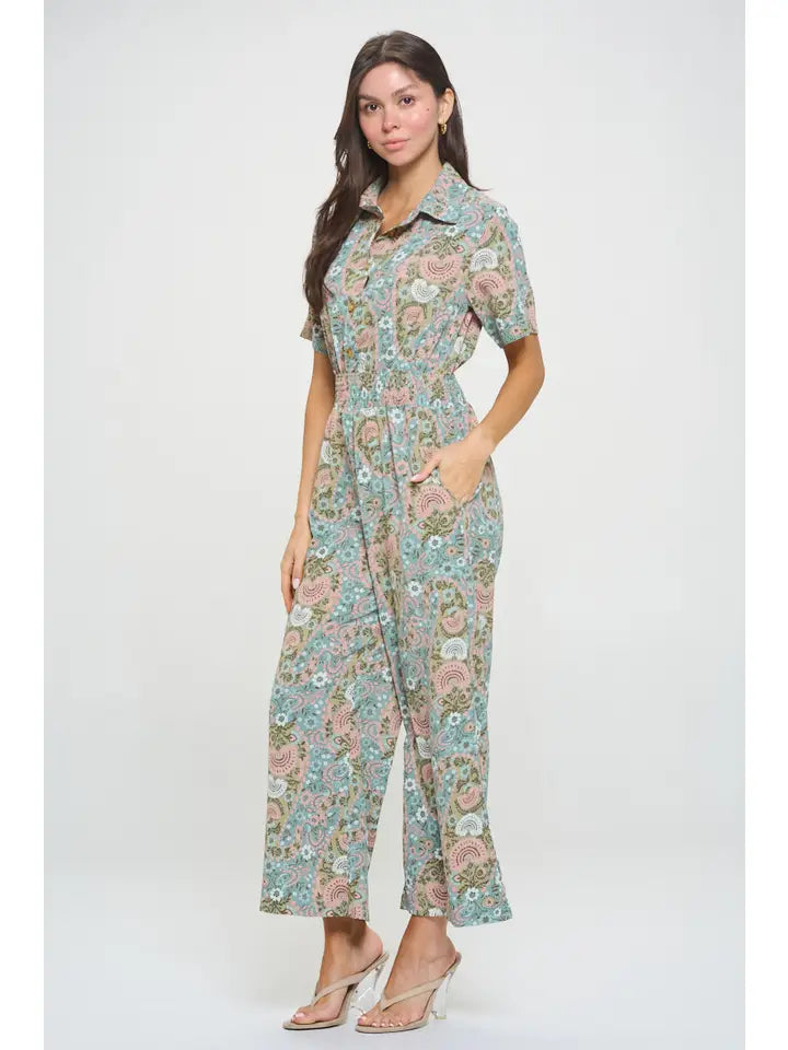 Abstract Floral Print Overall