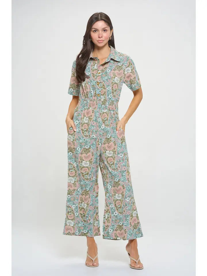 Abstract Floral Print Overall