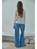 Floral Lace Long Sleeve Mock Neck See Through Top