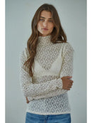 Floral Lace Long Sleeve Mock Neck See Through Top