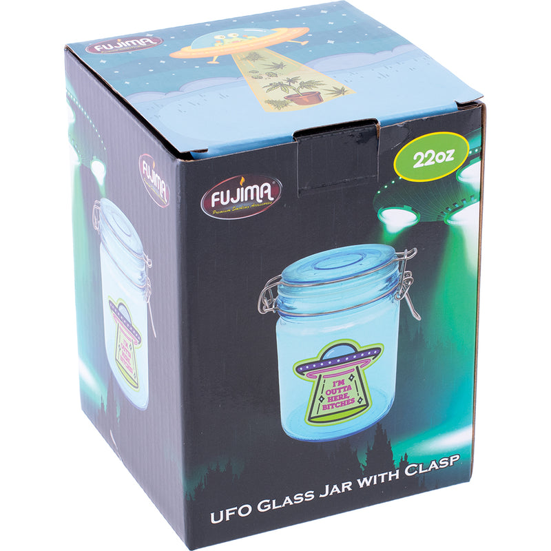 22oz Blue UFO Glass Jar with Clasp