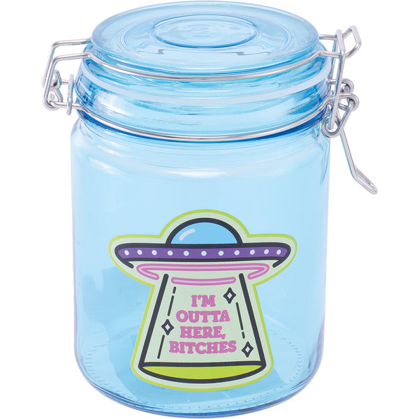 22oz Blue UFO Glass Jar with Clasp