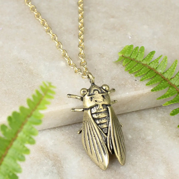 Gold Cicada Insect Necklace