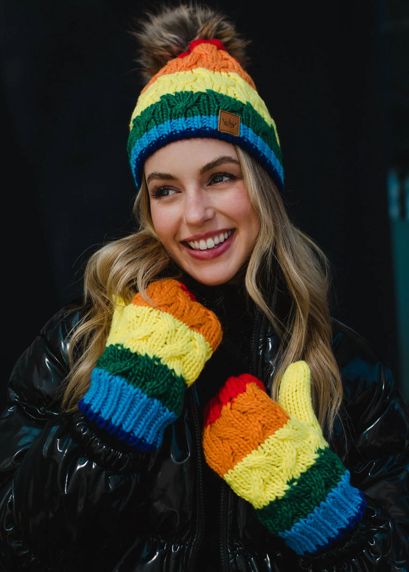 Dreamers Rainbow Striped Knit Mittens