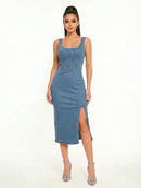Square Neck Sleeveless Denim Mini Dress