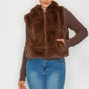 Faux Fur Hoodie Plush Zip-Up Vest - Chocolate