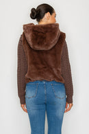Faux Fur Hoodie Plush Zip-Up Vest - Chocolate
