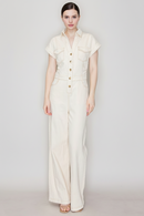 Denim Buttoned Half-Sleeve Jumpsuit- Natural