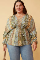 Mixed Print Block Dolman Peplum Top