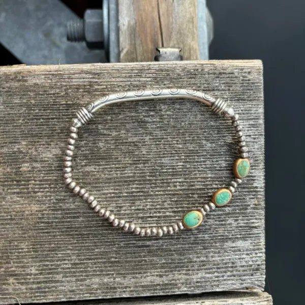 Hill Tribe Silver Bracelet with 3 Turquoise Oval