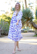 Mylah Midi Dress Geo Block Printed - Blue