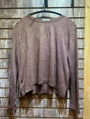 Hacci Slubb Crew Neck Side Slit Long Sleeve Top