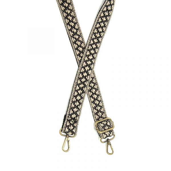 1.25" Black White Woven Stripe  Guitar Strap