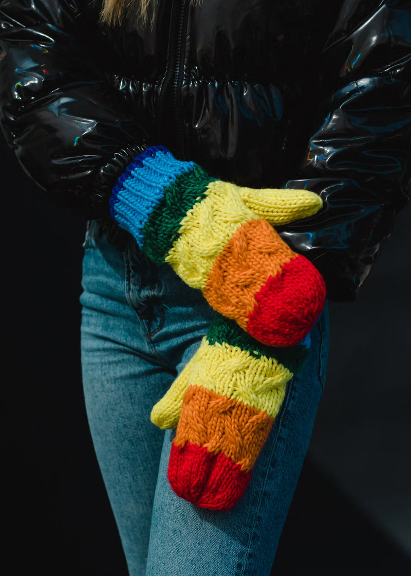 Dreamers Rainbow Striped Knit Mittens