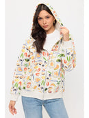 Mediterranean Delights Print Zip Up Hoodie