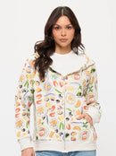 Mediterranean Delights Print Zip Up Hoodie