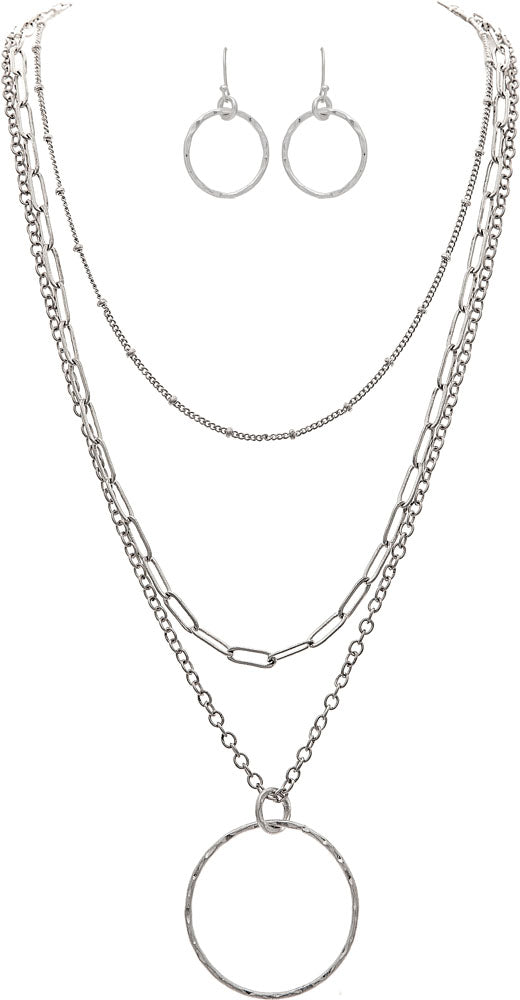 Circle Pendant 3 Chain Necklace Set