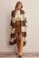 Striped Long Knit Cardigan- Brown