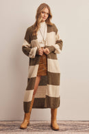 Striped Long Knit Cardigan- Brown