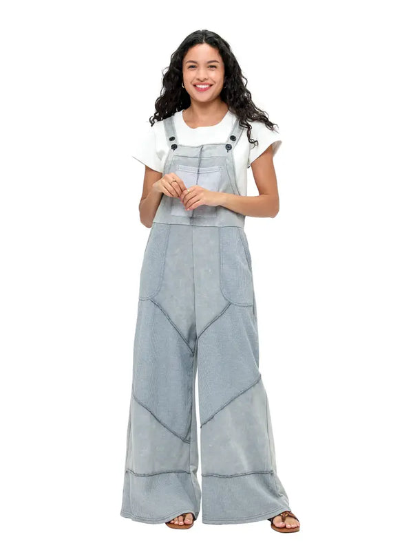 Overall Patchwork Free Spirit Waffle Knit-Gray