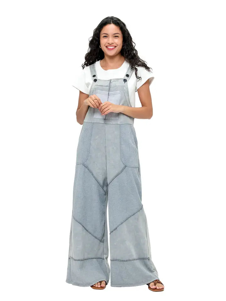 Overall Patchwork Free Spirit Waffle Knit-Gray