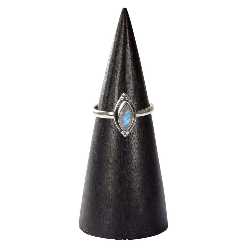 Rainbow Moonstone Single Diamond Ring