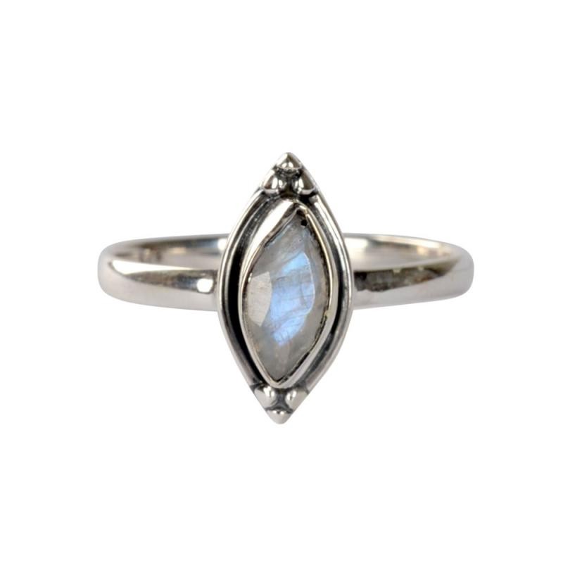 Rainbow Moonstone Single Diamond Ring
