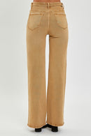Mid Rise Wide Leg Fold Over Waist Pants - Mocha