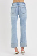 High Rise Straight Cuffed Relaxed Jeans - Light