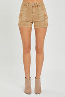 High Rise Side Cargo Pocket Shorts - Cocoa