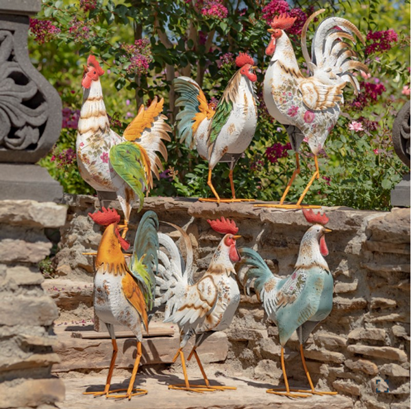 Iron Rooster Floral Figurines