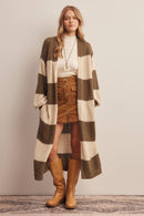 Striped Long Knit Cardigan- Brown