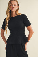 Cashmere Peplum Top -Black